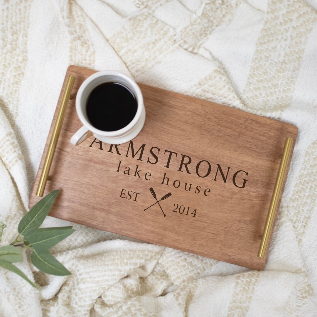Lake House Serving Tray With Handles Custom Engraved Wood Etsy