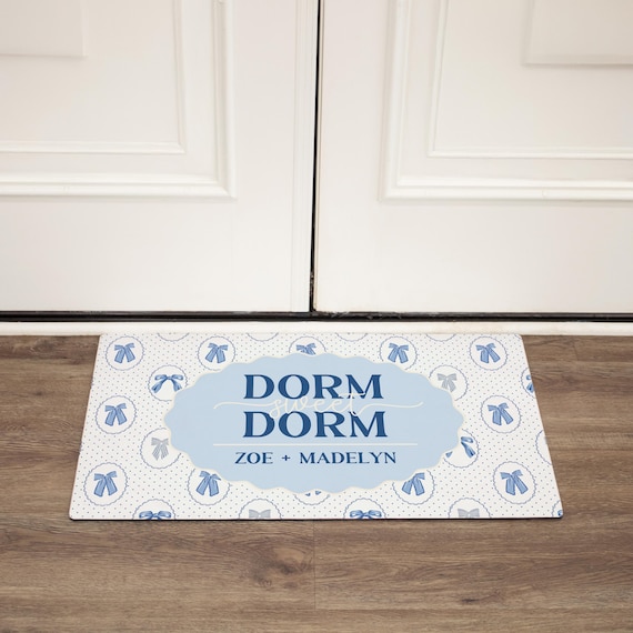 Dorm Room Decor | Personalized Dorm Sweet Dorm Doormat | Preppy Dorm Decor for Girls | Custom Dorm Welcome Mat with Blue Coquette Bows