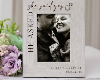 She Said Yes Picture Frame | Personalized Engagement Picture Frame | Newly Engaged Gift | Cute Engagement Keepsake | Engaged Couple Gifts