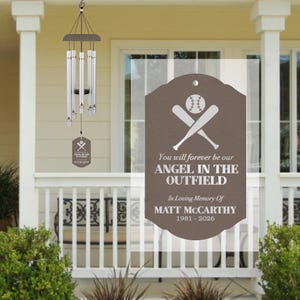 Baseball Memorial Wind Chime | Angel in Outfield Memorial Gift | Baseball Player Sympathy Gift | Son Memorial Gift | Baseball Sympathy Gift