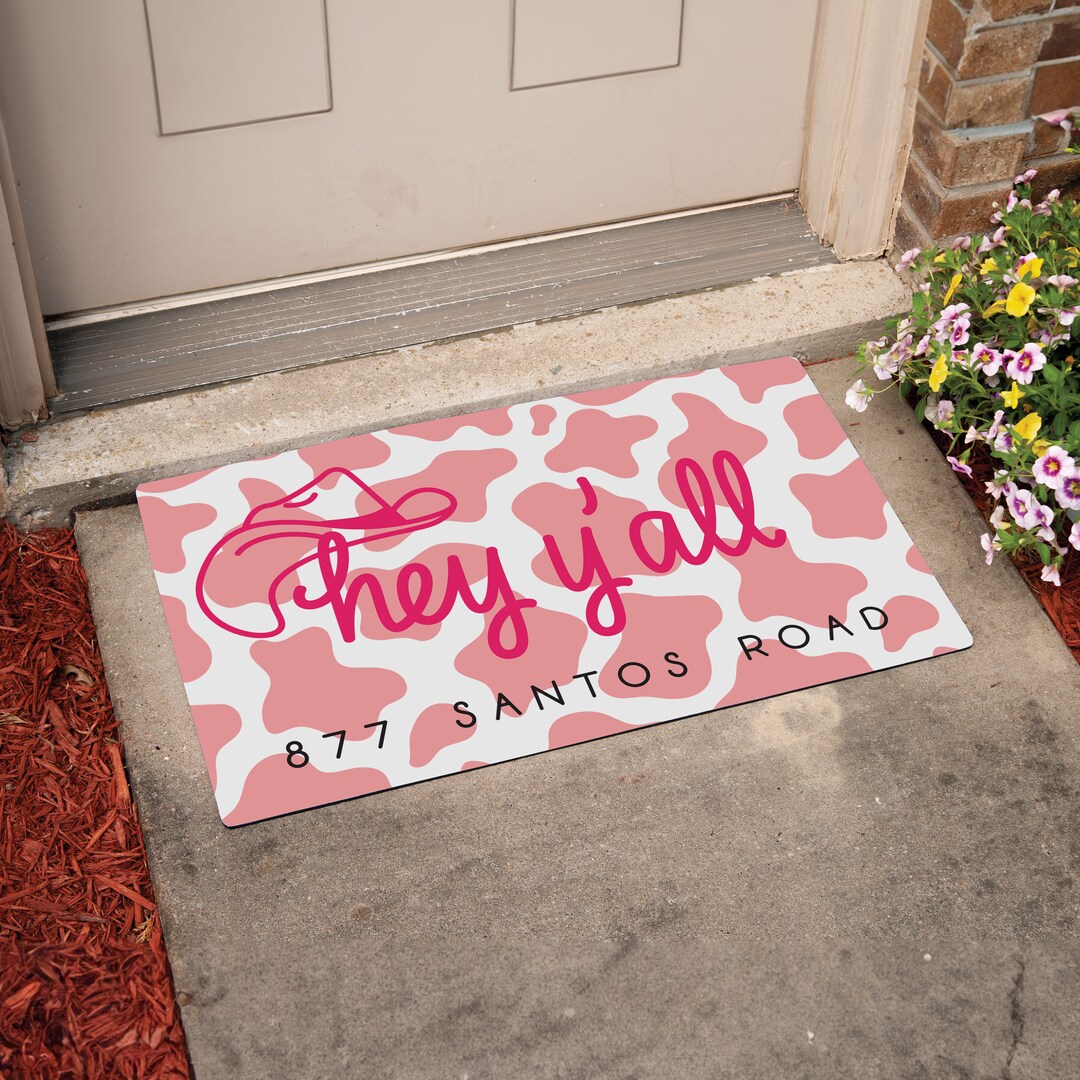 Hey Yall Country Door Mat Personalized Cow Print Barn Door Rug Cowgirl ...