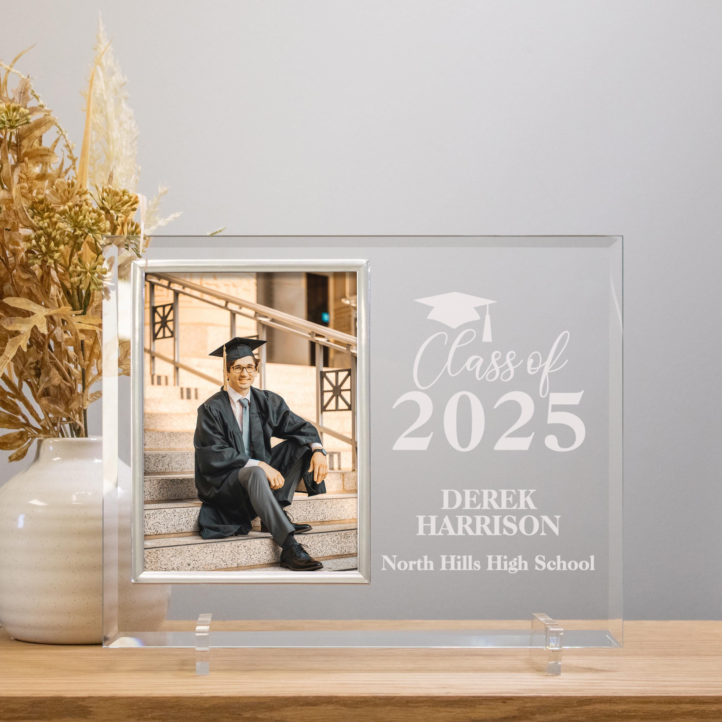 Engraved 5x7 Black Leather Graduation Photo Frame High School College Gift For Party Decoration Centerpiece Grad Favor