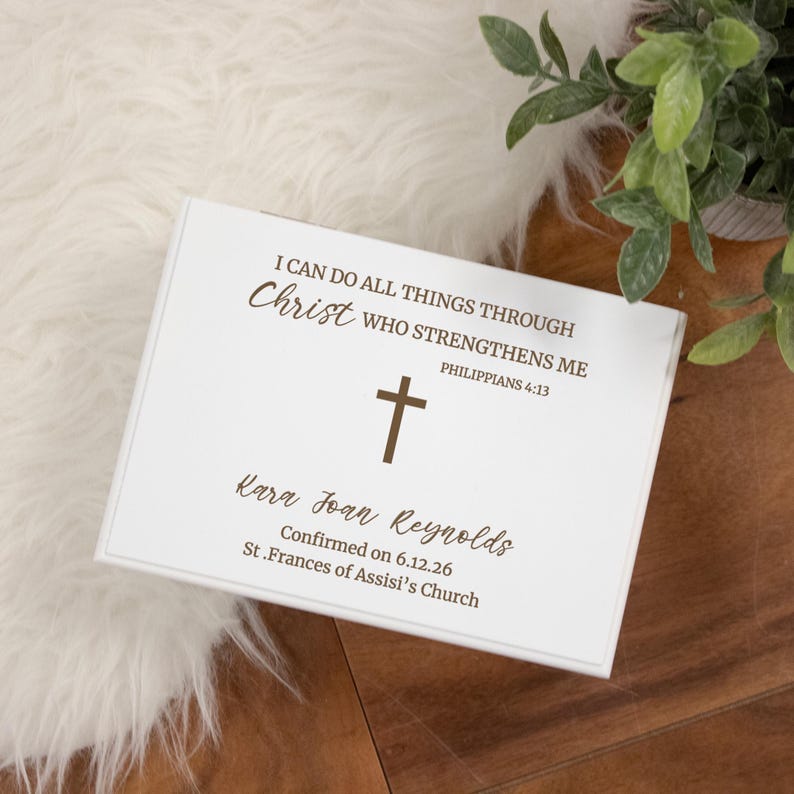 Confirmation Keepsake Box | Christ Who Strengthens Me Confirmation Gift ...