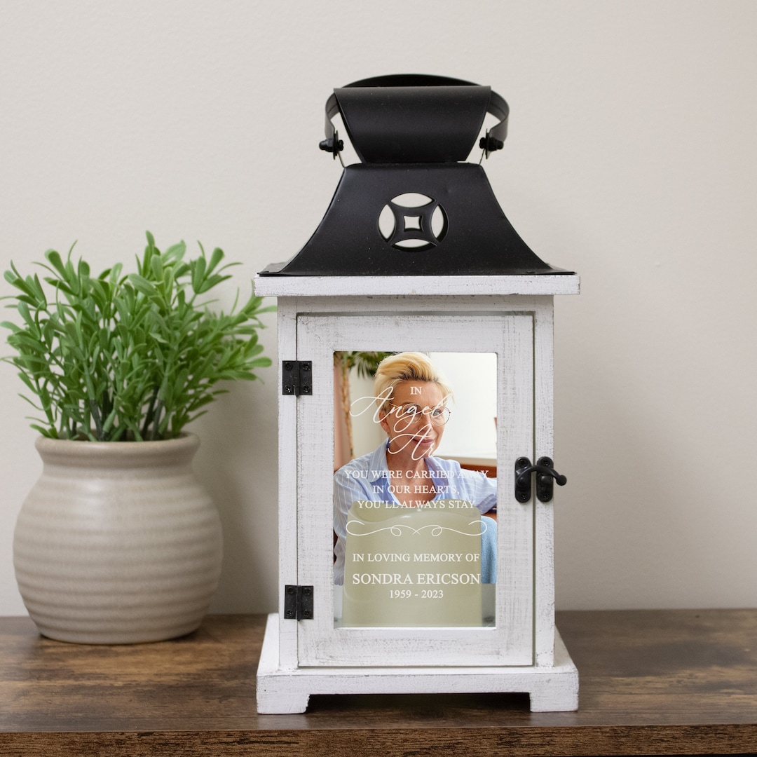 Memorial Candle Lantern Personalized Memorial Lantern in Angel Arms
