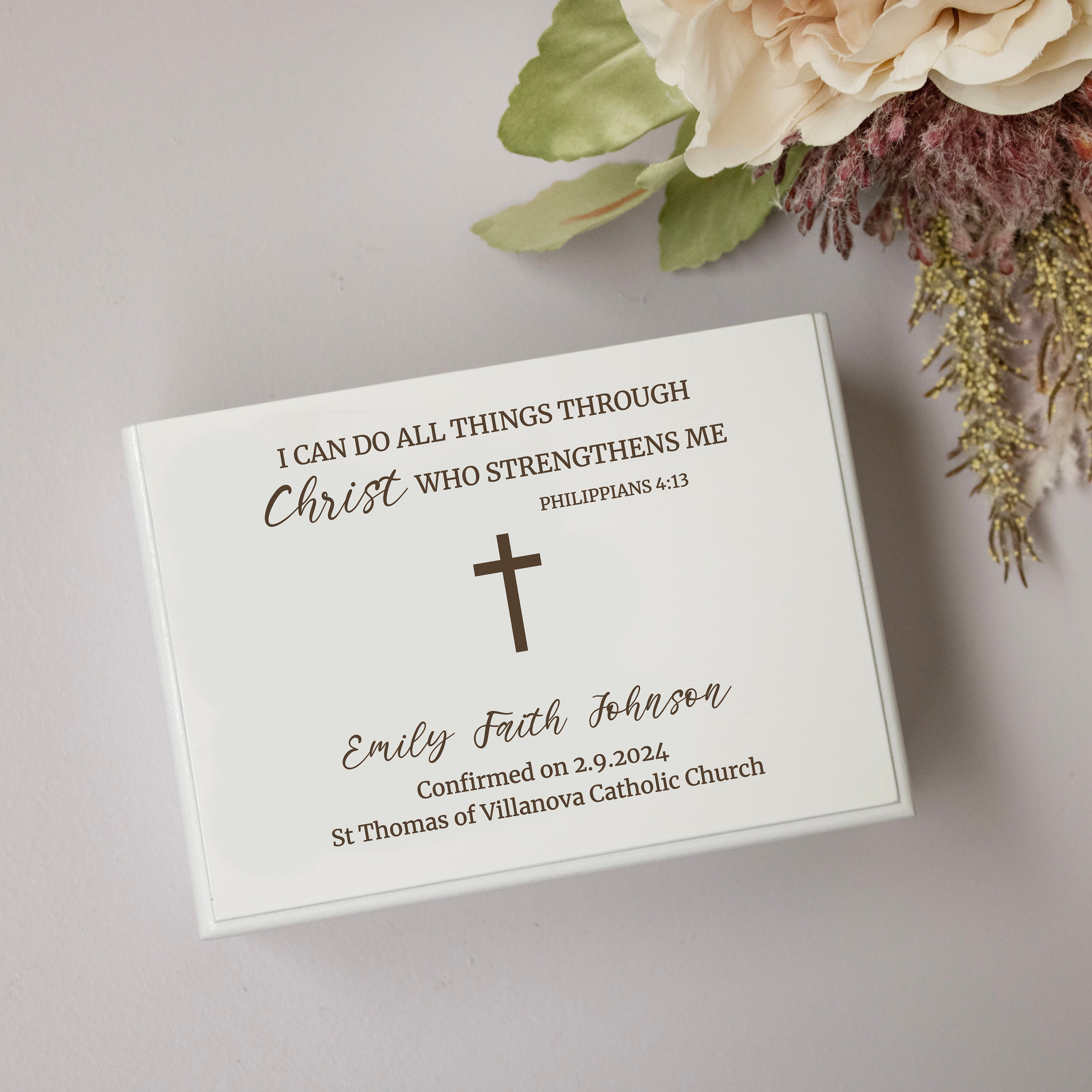 Confirmation Keepsake Box | Christ Who Strengthens Me Confirmation Gift ...