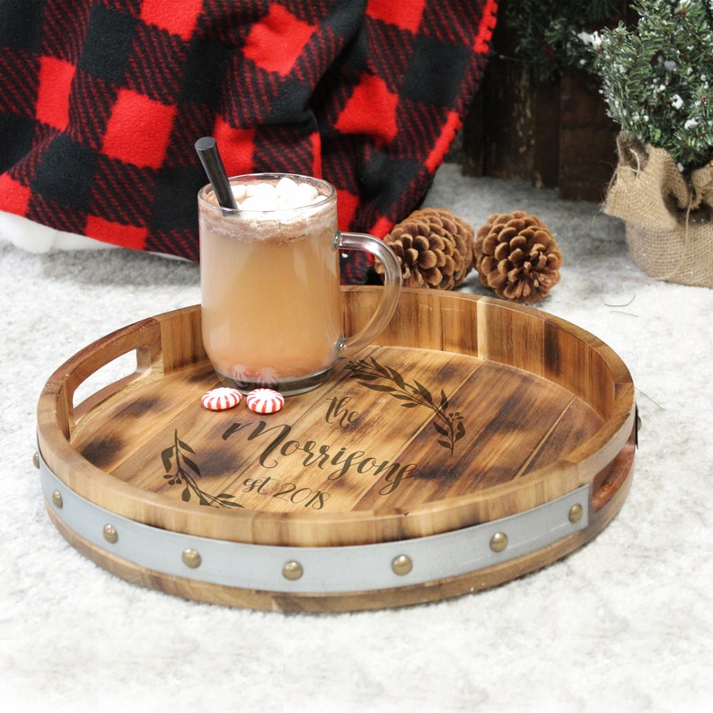 Engraved Round Wood Serving Tray Round Serving Tray with Etsy