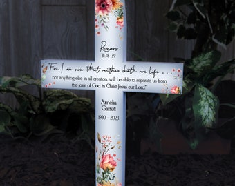 Religious Memorial Solar Cross Garden Stake | Romans Bible Verse Garden Decor | Love of God Cemetery Grave Decoration