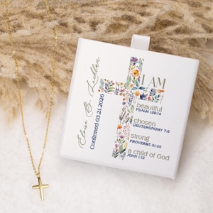 Baptism Necklace for Girl | First Communion Keepsake | Personalized Confirmation Gifts | Religious Gift for Her | Cross Affirmation Necklace
