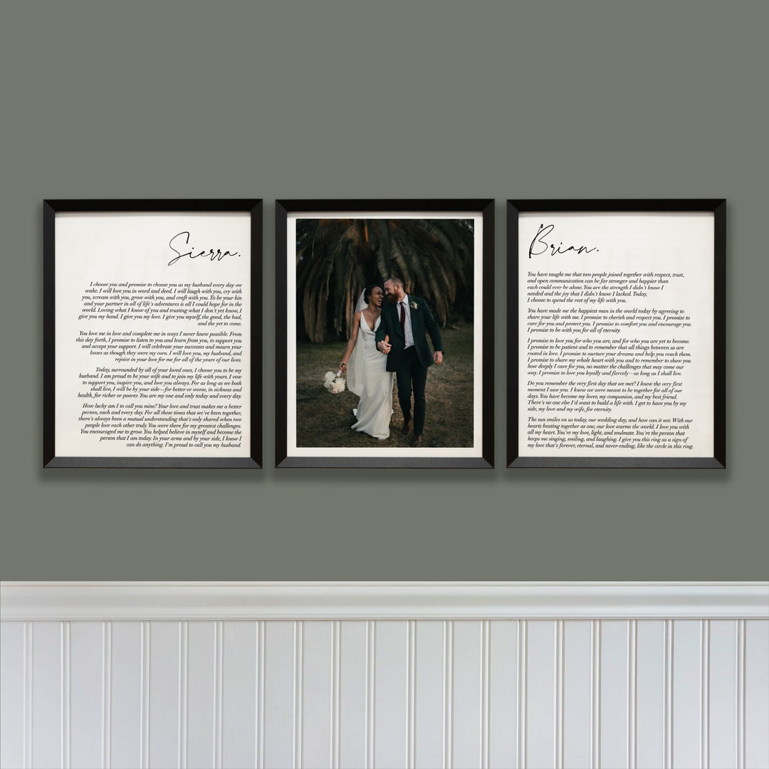 Framed Wedding Vows & Photo Wall Sign Set of 3 Personalized Wedding