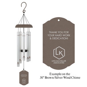 Custom Wind Chime Company Gifts for Employees Corporate Gift for Clients Logo Wind Chime Bulk Wind Chimes Company Holiday Gifts 30" Brown Silver