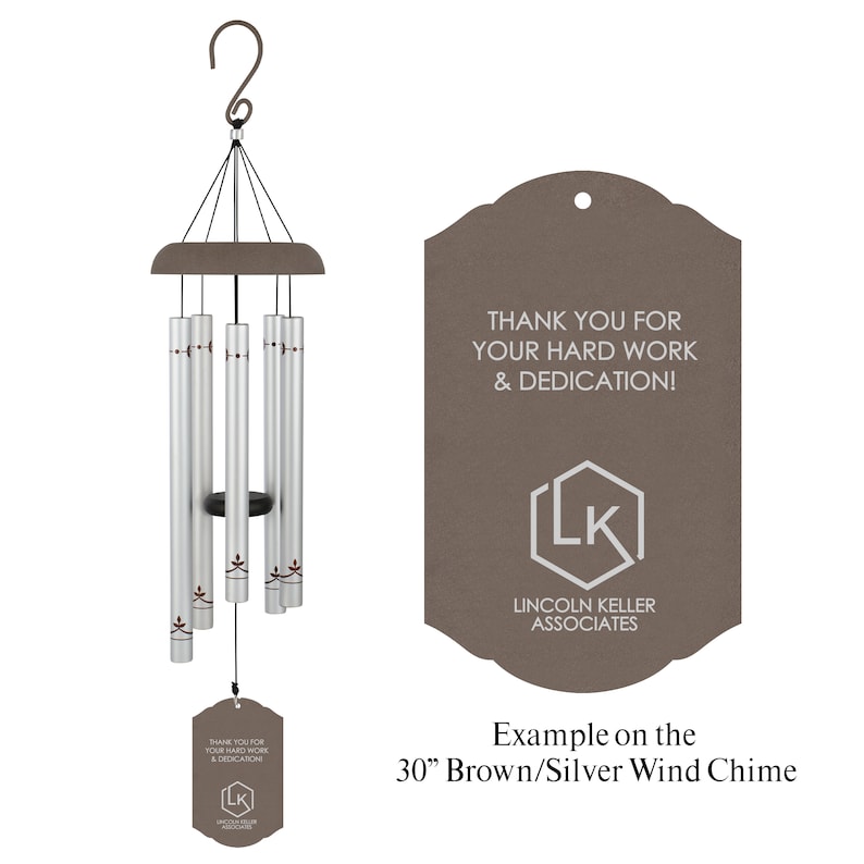 Custom Wind Chime Company Gifts for Employees Corporate Gift for Clients Logo Wind Chime Bulk Wind Chimes Company Holiday Gifts 30" Brown Silver