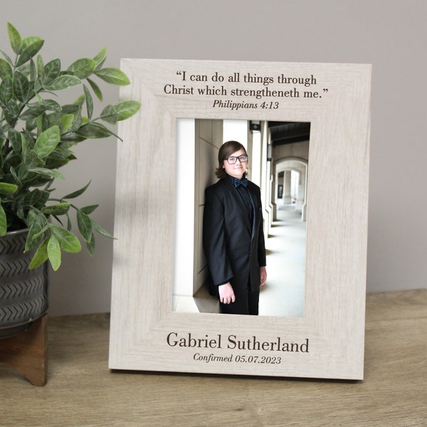 Religious Confirmation Picture Frame | Philippians 4:13 Confirmation Gift for Boys or Girls | Personalized Catholic Confirmaton Frame