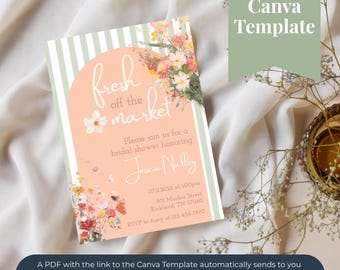 Fresh Off the Market Bridal Shower Invitations | Canva Template Digital Download | Editable Printable Invitation