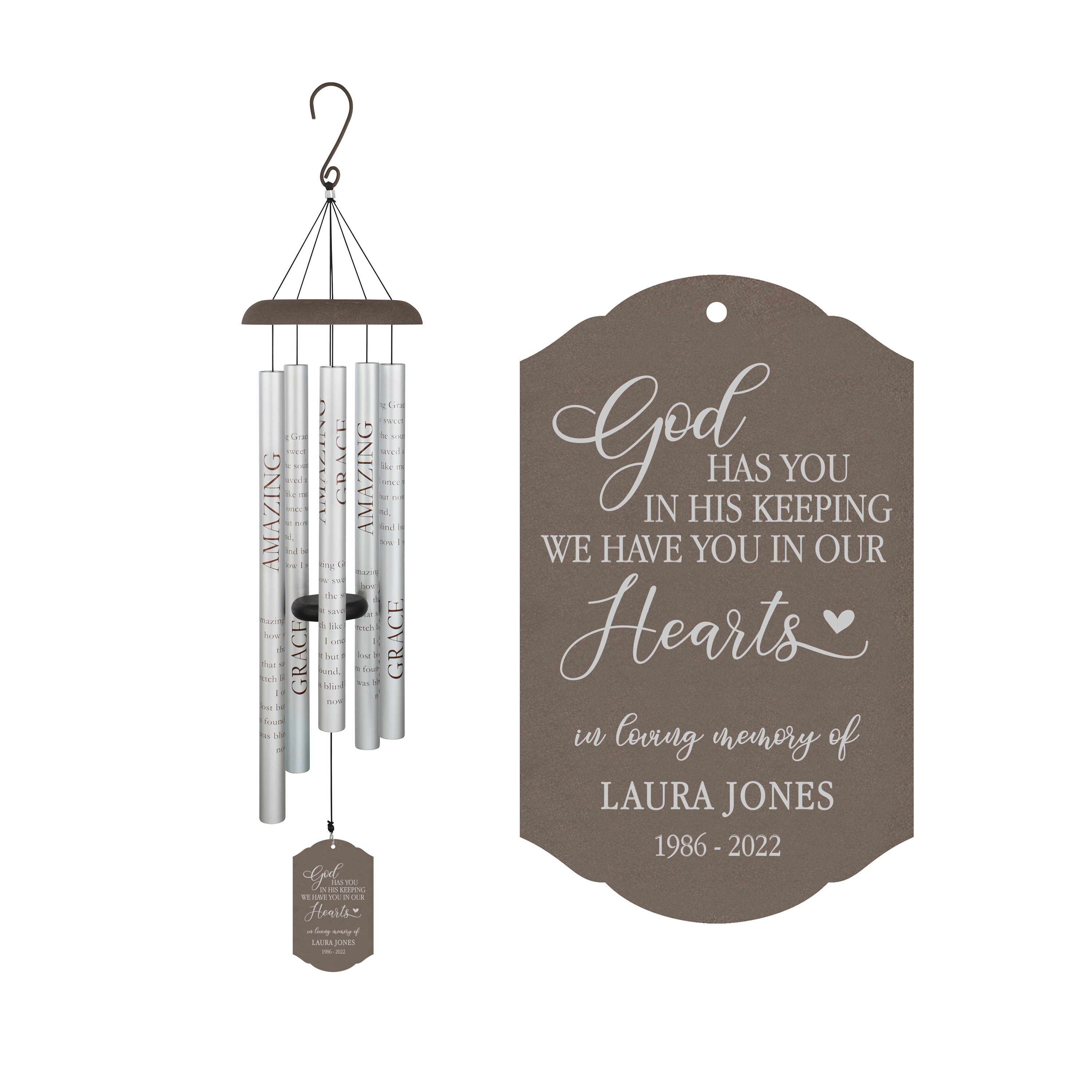 Religious Memorial Wind Chime | Personalized Amazing Grace