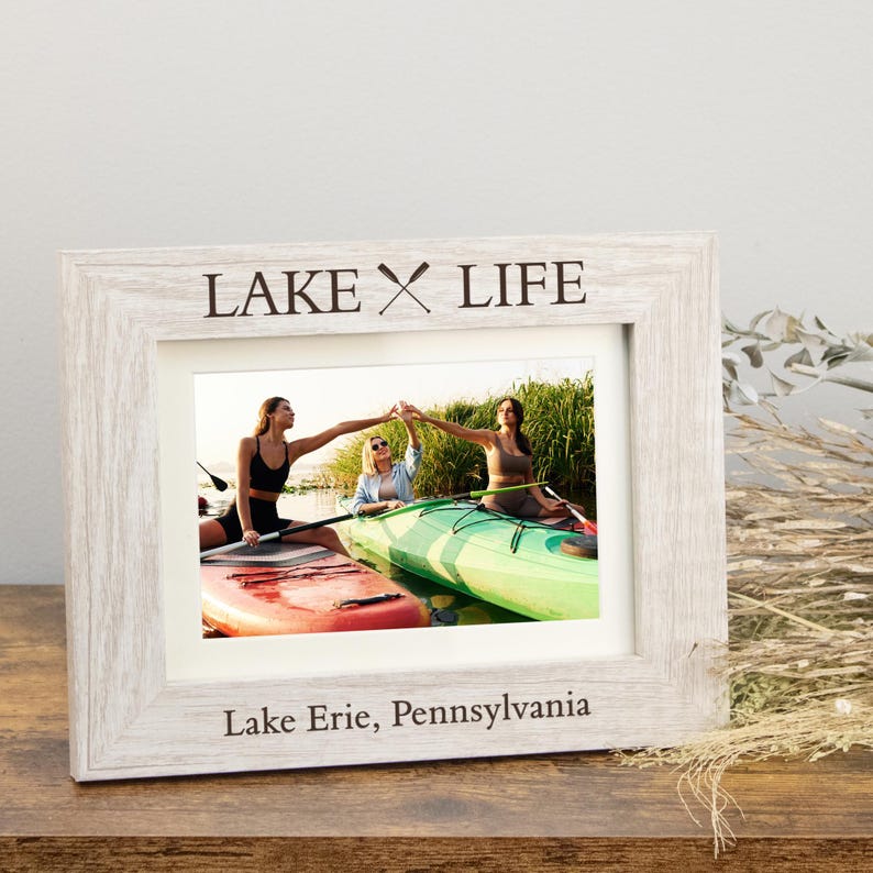 Lake Life Picture Frame | Personalized Lake Picture Frame | Lake House Decor | Lake House Picture Frame | Life is Better at the Lake Frame White - Horizontal