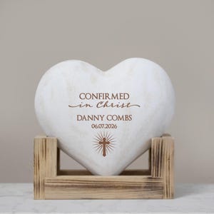 Confirmation Keepsake | Personalized Confirmed in Christ Gift | Religious Confirmation Heart Desk Decor | Engraved Confirmation Gift for Her