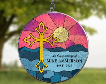 Attrape-soleil commémoratif de la Croix | Cadeau de sympathie personnalisé | Capteur de lumière souvenir religieux religieux | Décoration de fenêtre personnalisée