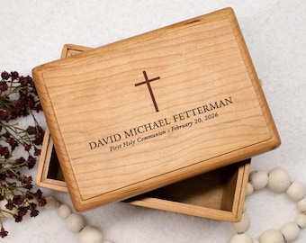 Confirmation Keepsake Box | First Holy Communion Keepsake Box | Religious Gift for Boys or Girls | Personalized Baptism Gift for Boy or Girl