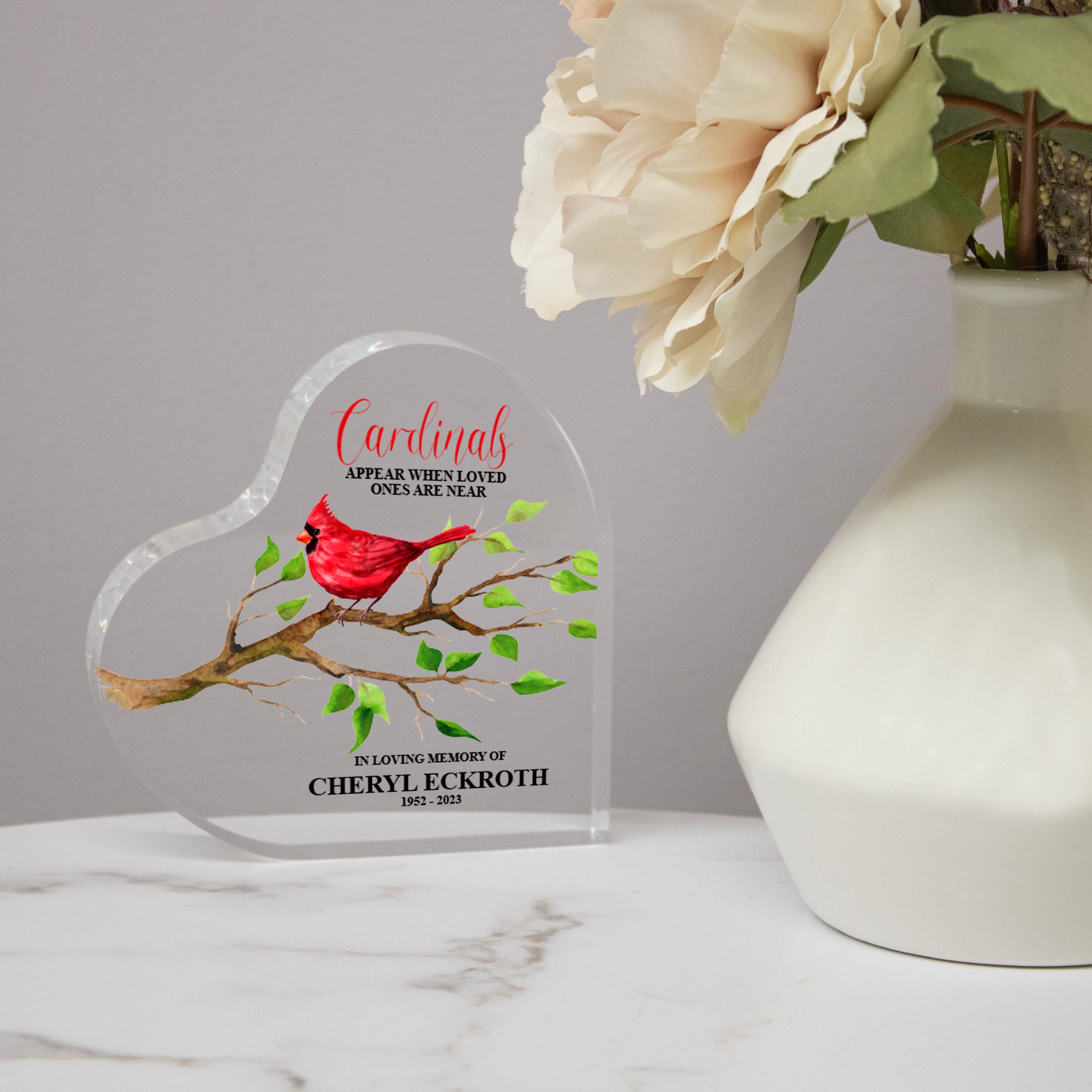 Cardinal Memorial Heart Decor | Personalized Cardinal Memorial Gift ...