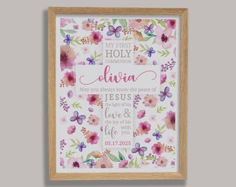 First Communion Gift for Girls | 1st Communion Wall Sign | Personalized First Holy Communion Sign | Religious Catholic Gift for Girls