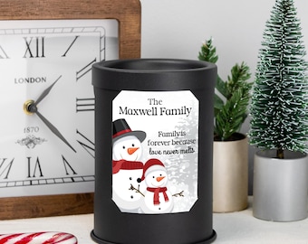 Personalized Christmas Wax Warmer | Love Never Melts Snowman Candle Home Decor | Custom Winter Wax Melt Gift | Holiday Gifts for Mom