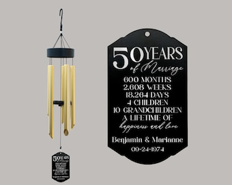 50th Anniversary Wind Chime | 50 Years of Love Anniversary Wind Chime | 50th Anniversary Gift for Couples | Gold 50th Anniversary Present