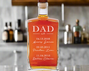 Dad Est Whiskey Decanter | Dad Kids Names Whiskey Decanter | Etched Whiskey Decanter for Dad | Personalized Fathers Day Gift for Dad 2025