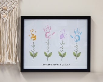 Momma's Flower Garden Wall Art | Personalized Gift for Mom | Mother's Day Gift from Kids | Handprint Gifts for Mom | Mommy's Garden