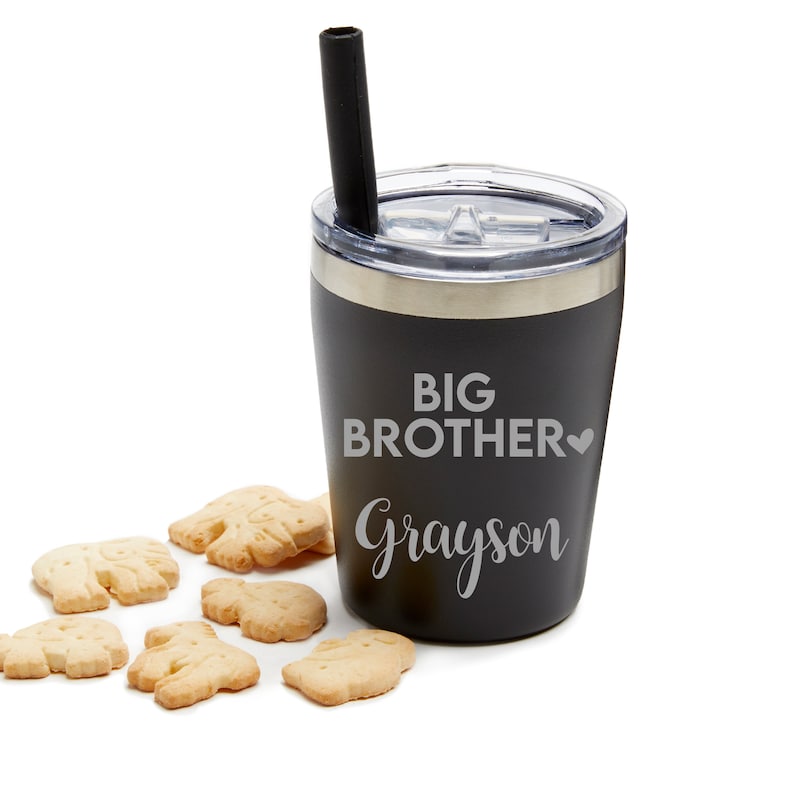 Mini tumbler engraved with big brother and personalized with name