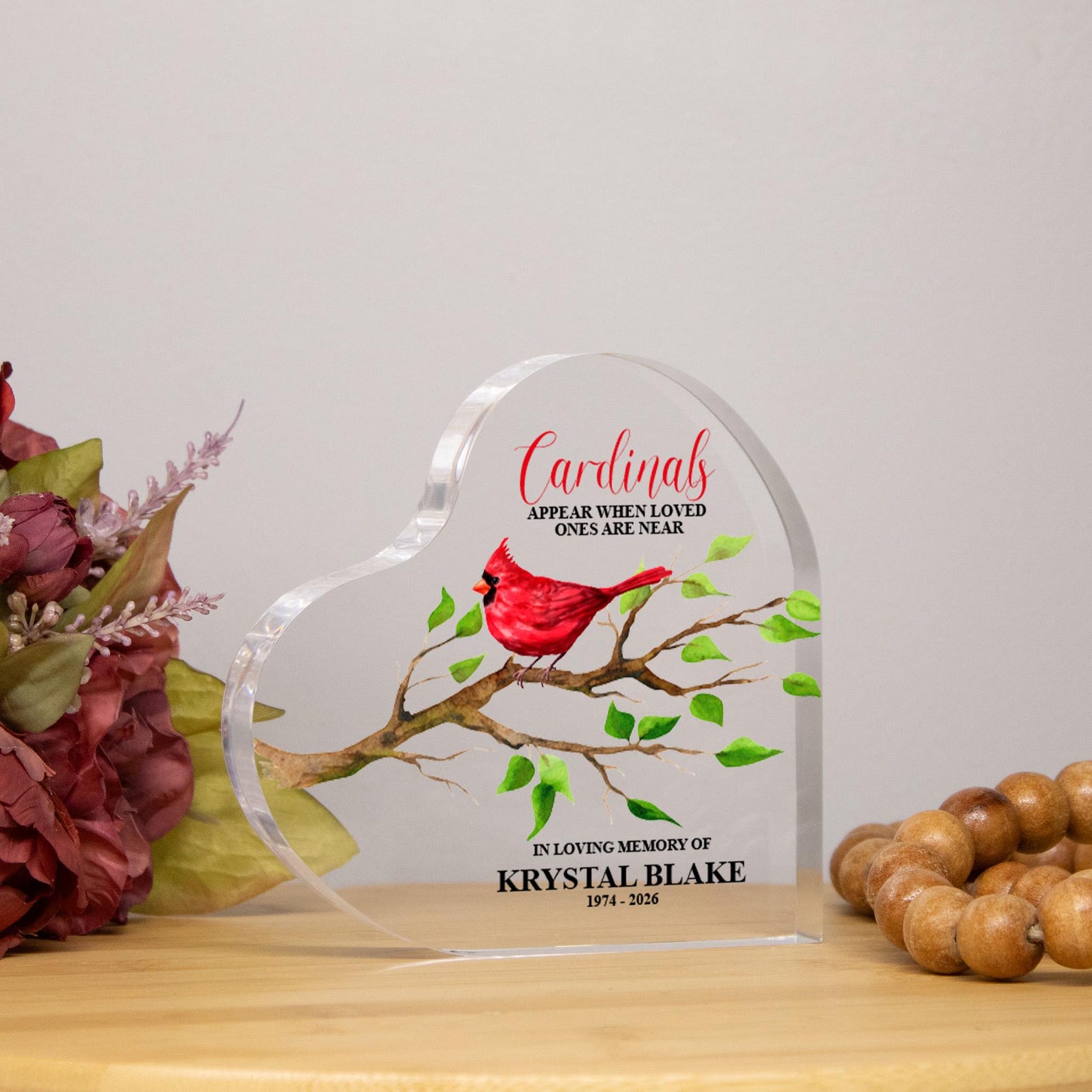 Cardinal Memorial Heart Decor | Personalized Cardinal Memorial Gift ...