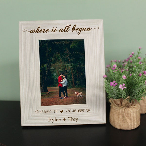 Where It All Began Picture Frame | Personalized Where Love Began Coordinates Picture Frame | Where We Met Coordinates Valentines Day Gift