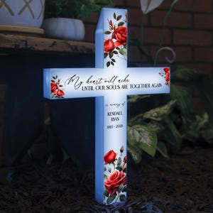 My Heart Aches Memorial Solar Garden Cross | Lighted Sympathy Garden Stakes Gift | In Memory Garden Stake | Together Again Garden Memorial