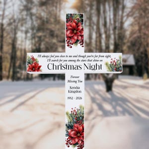 Christmas Memorial Solar Cross Garden Stake | Holiday Sympathy Garden Stake | Lighted Memorial Garden Decor | Personalized Grave Decoration