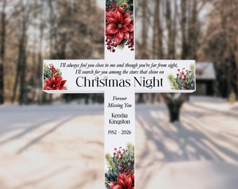 Christmas Memorial Solar Cross Garden Stake | Holiday Sympathy Garden Stake | Lighted Memorial Garden Decor | Personalized Grave Decoration