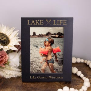 Lake Life Picture Frame | Personalized Lake Picture Frame | Lake House Decor | Lake House Picture Frame | Life is Better at the Lake Frame Black - Vertical