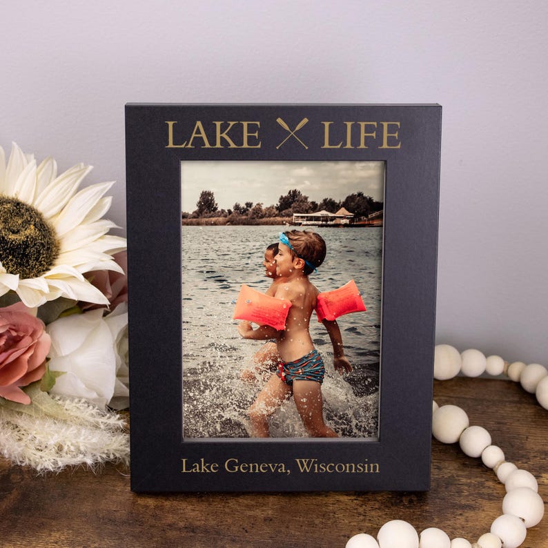 Lake Life Picture Frame | Personalized Lake Picture Frame | Lake House Decor | Lake House Picture Frame | Life is Better at the Lake Frame Black - Vertical