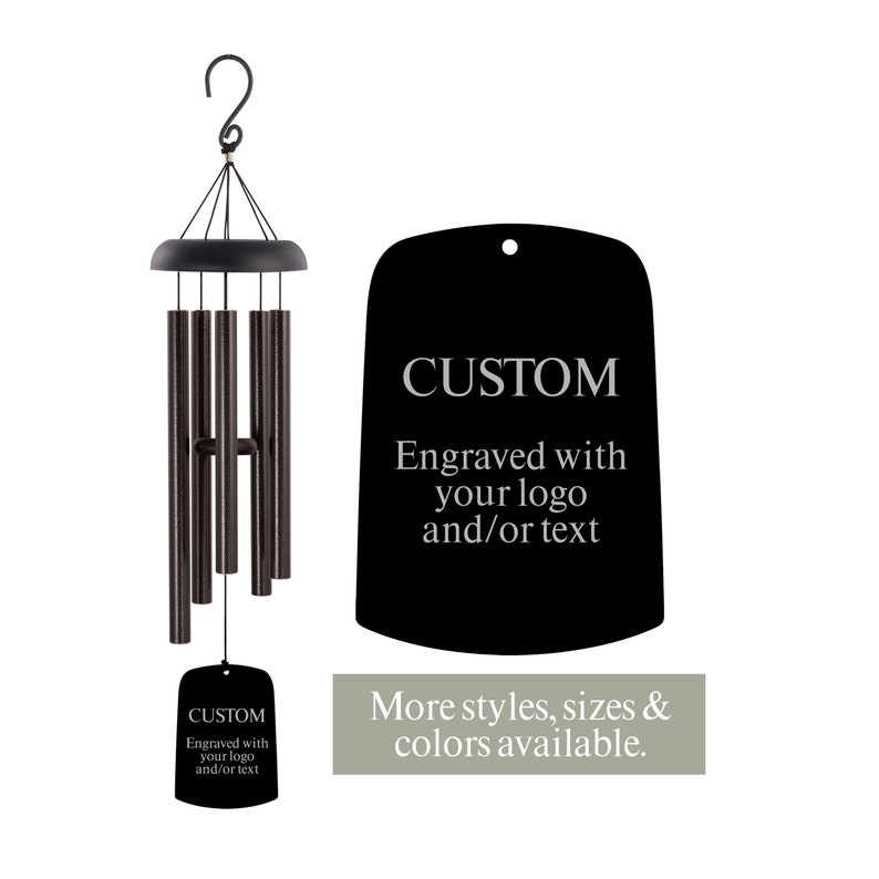 Custom Wind Chime Company Gifts for Employees Corporate Gift for Clients Logo Wind Chime Bulk Wind Chimes Company Holiday Gifts 30" Black Rectangle
