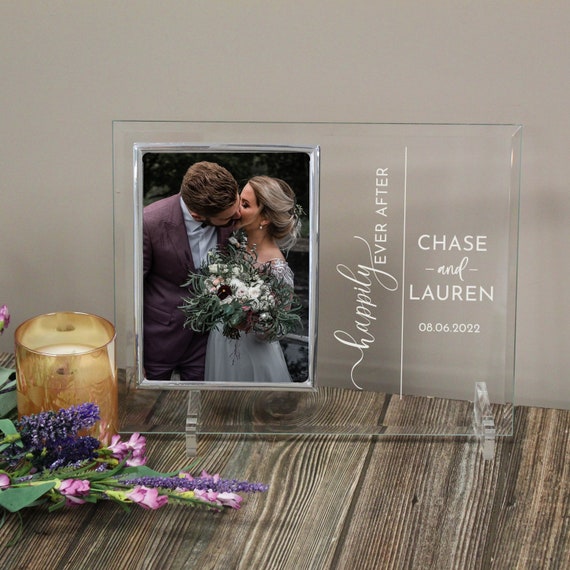 Happily Ever After Picture Frame Engraved Wedding Picture Frame Glass  Wedding Photo Frame Personalized Glass Picture Frame for Wedding 