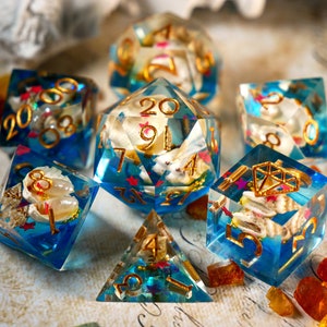 Ocean Blue | Handmade polyhedral dice set for tabletop RPG