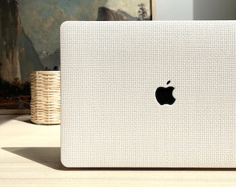 Étui MacBook tissé, étui MacBook à carreaux blancs, étui MacBook imitation cuir tissé, étui MacBook rustique, étui MacBook crème texturé