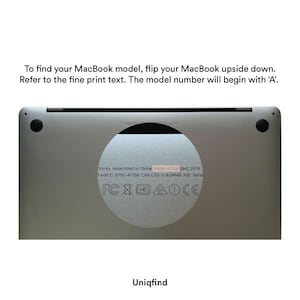 May include: Close-up of the underside of a silver MacBook laptop. The model number, "Model A1708", is visible along with the text "Assembled in China" and other regulatory markings.