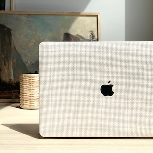 Custodia MacBook intrecciata, custodia MacBook a quadri bianchi, custodia MacBook in similpelle intrecciata, custodia MacBook rustica, custodia MacBook con texture color crema