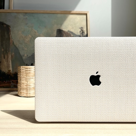 MacBook Case: Woven Cream Check Pattern (Faux Leather, Protective)