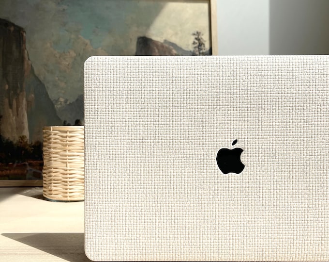 MacBook Case: Woven Cream Check Pattern (Faux Leather, Protective)