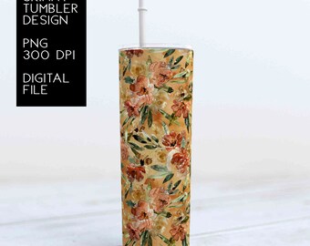 Floral Sublimation Designs For Tumbler Downloads, Skinny Tumbler Templates 20oz Design, PNG, Commercial Use, Tumbler Wrap