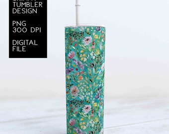 Bright Floral Sublimation Designs For Tumbler Downloads, Skinny Tumbler Templates 20oz Design, PNG, Watercolor Flowers, Tumbler Wrap