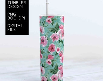 Bright Floral Sublimation Designs For Tumbler Downloads, Skinny Tumbler Templates 20oz Design, PNG, Watercolor Flowers, Tumbler Wrap