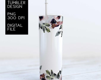 Floral Tumbler Wrap Sublimation Designs For Tumbler Downloads Pastel Watercolor flower Skinny Tumbler 20oz Design PNG Commercial Use