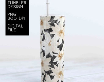 Floral Sublimation Designs For Tumbler Downloads, Skinny Tumbler Templates 20oz Design, PNG, Commercial Use, Tumbler Wrap