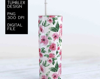 Bright Floral Sublimation Designs For Tumbler Downloads, Skinny Tumbler Templates 20oz Design, PNG, Watercolor Flowers, Tumbler Wrap